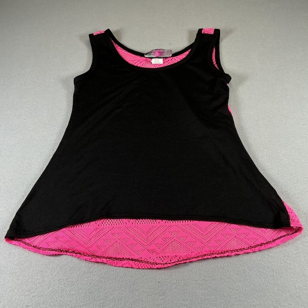 Say Anything Pink Black Lace‎ Tank Top Small Sheer Overlay Y2K